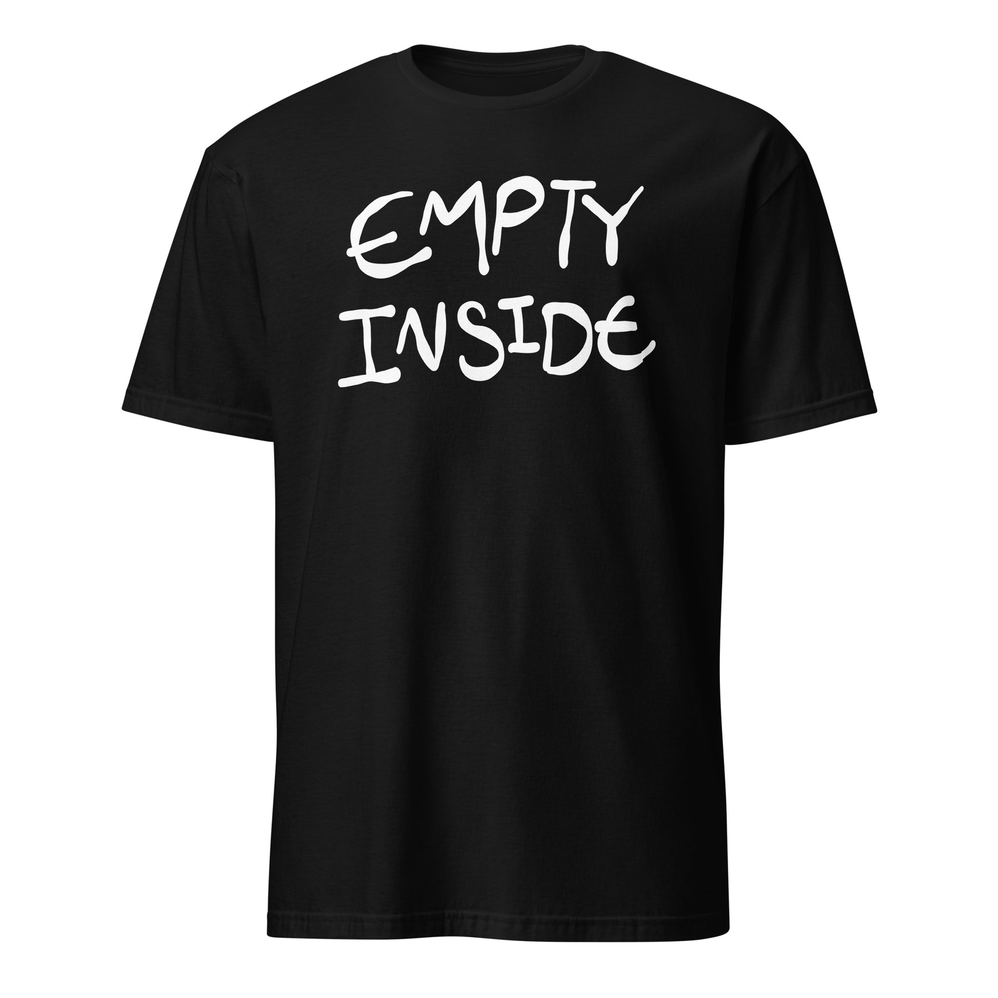 Black t-shirt with 'EMPTY INSIDE' text on a white background